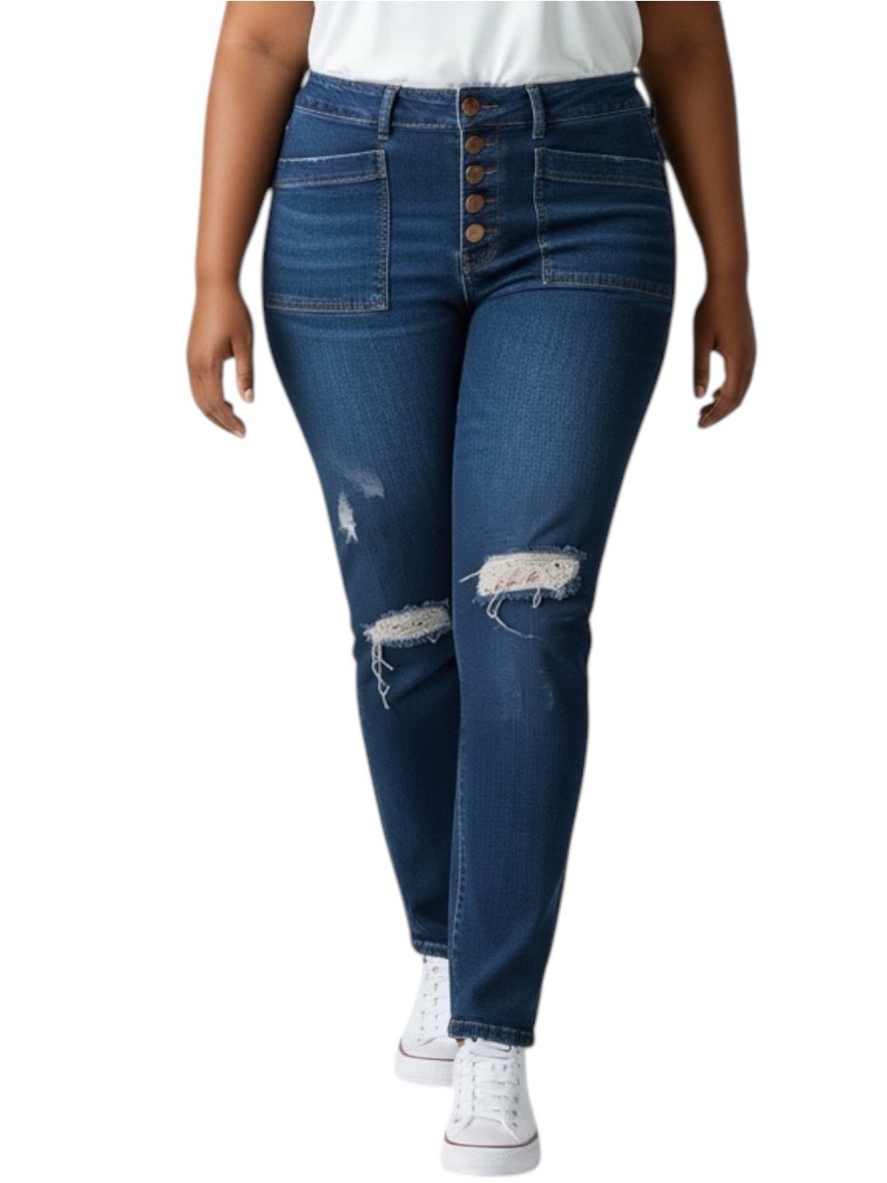JUDY BLUE Skinny Fit Dark Blue Distressed Jeans Size 16W — SUCH A FALL STAPLE!!!